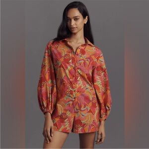 NWT Farm Rio x Anthropologie Long-Sleeve Printed Collared Romper